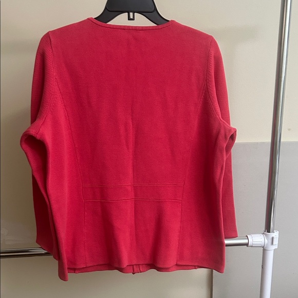 Talbots Hibiscus Pink Cotton Blend Ruffle Front Zip Up Cardigan Sweater Womens - Picture 6 of 6